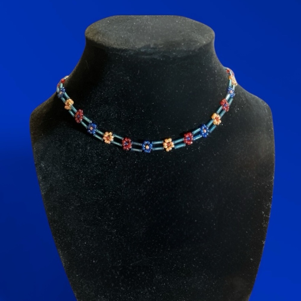 Vintage 90s Seed Bead Choker Grunge Festival Whimsygoth 15” Adjustable